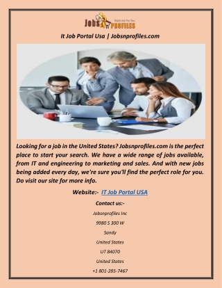 It Job Portal Usa | Jobsnprofiles.com