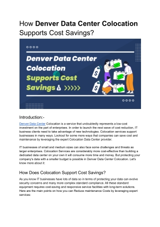 How Denver Data Center Colocation Supports Cost Savings?