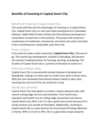Benefits of investing in Capital Smart City