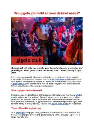 Can gigolo job Fulfil all your desired need