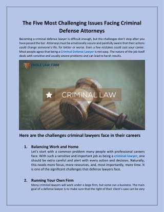 The Five Most Challenging Issues Facing Criminal Defense Attorneys