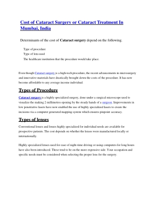 Cost of cataract surgery in Mumbai- Dr. Niteen Dedhia