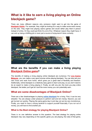 What is it like to earn a living playing Online blackjack game