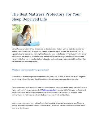 The Best Mattress Protectors For Your Sleep Deprived Life( 17-11-2022)