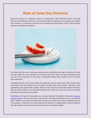 Risks of Same Day Dentures