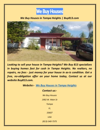 We Buy Houses in Tampa Heights | Buy813.com
