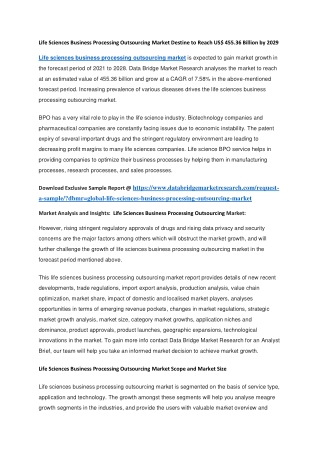 Life Sciences Business Processing Outsourcing Market Destine to Reach US 455.36 Billion by 2029