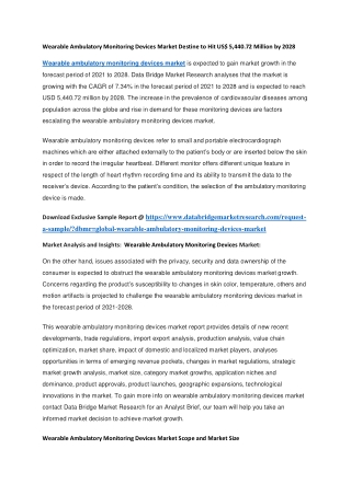 Wearable Ambulatory Monitoring Devices Market Destine to Hit US 5,440.72 Million by 2028