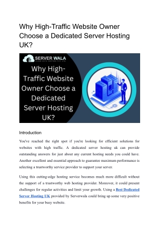 Why High-Traffic Website Owner Choose a Dedicated Server Hosting UK_