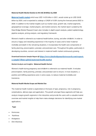 Maternal Health Market Destine to Hit US 28 Billion by 2028