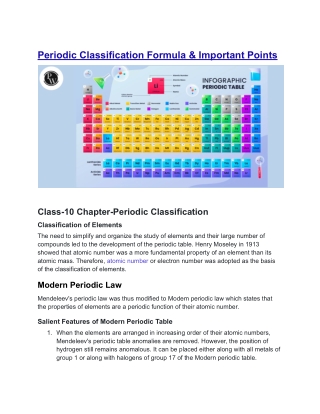 Periodic Classification Formula & Important Points