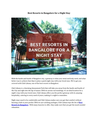Best Resorts in Bangalore for a Night Stay