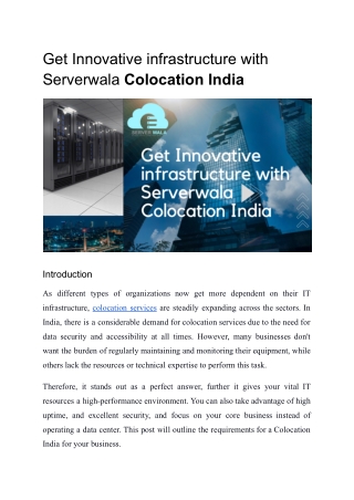 Get Innovative infrastructure with Server Wala Colocation India