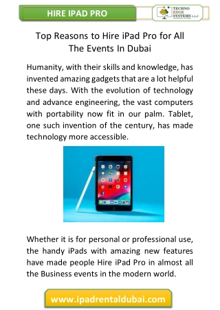 Top Reasons to Hire iPad Pro for All The Events In Dubai