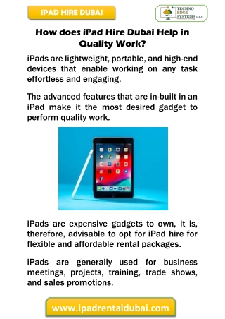 How does iPad Hire Dubai Help in Quality Work?