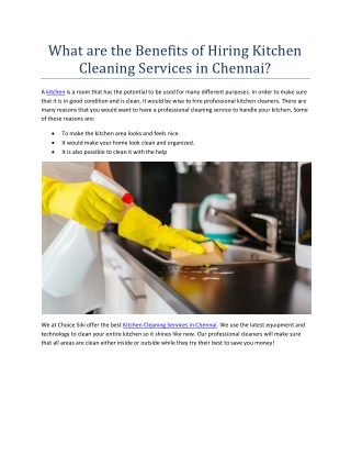 What are the Benefits of Hiring Kitchen Cleaning Services in Chennai?