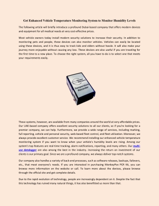 Get Enhanced Vehicle Temperature Monitoring System to Monitor Humidity Levels