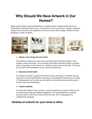 Why Should We Have Artwork in Our Homes