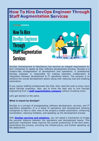 How To Hire DevOps Engineer Through Staff Augmentation Services