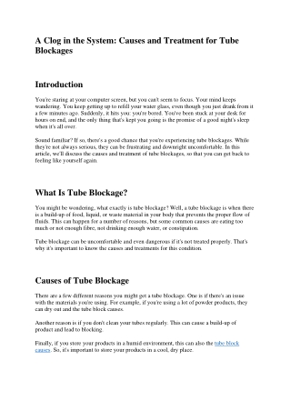 A Clog in the System: Causes and Treatment for Tube Blockages