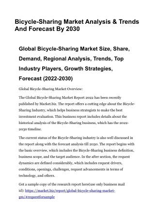 Bicycle-Sharing Market Analysis & Trends And Forecast By 2030