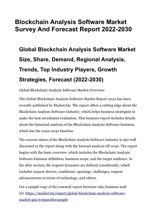 Blockchain Analysis Software Market Survey And Forecast Report 2022-2030