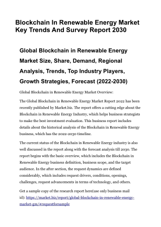 Blockchain In Renewable Energy Market Key Trends And Survey Report 2030