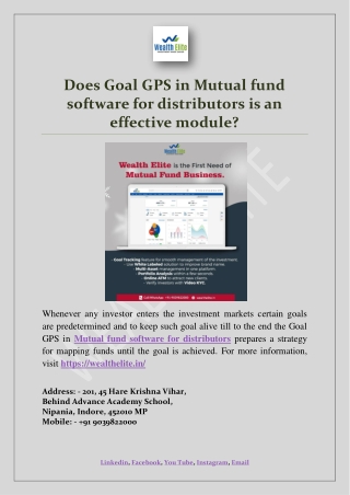 Does Goal GPS in Mutual fund software for distributors is an effective module