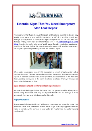 Essential Signs That You Need Emergency Slab Leak Repair