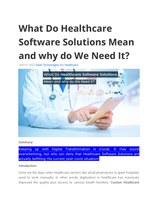 What Do Healthcare Software Solutions Mean and why do We Need It?