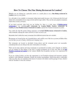 How To Choose The Fine Dining Restaurant In London.docx