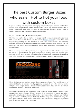 The best Custom Burger Boxes wholesale
