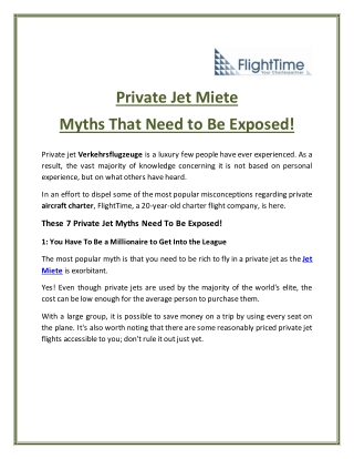 Private Jet Miete Myths That Need to Be Exposed! - FlightTime