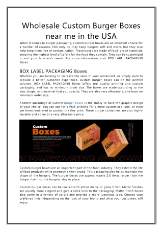 Wholesale Custom Burger Boxes near me in the USA