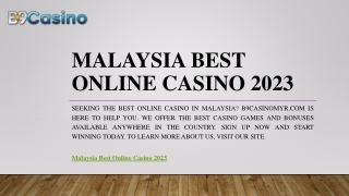 Malaysia Best Online Casino 2023 | B9casinomyr.com