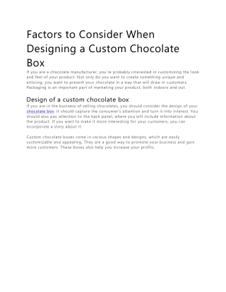 Factors to Consider When Designing a Custom Chocolate Box