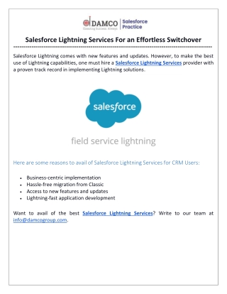 Salesforce Lightning Services For an Effortless Switchover