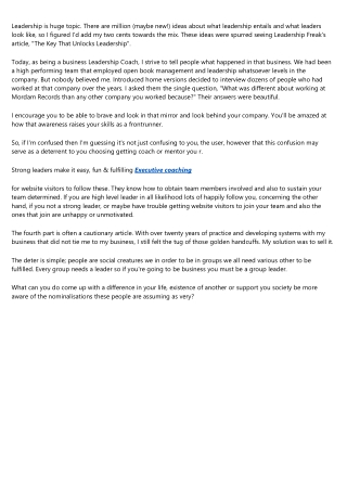 Personal Leadership - Former Athletic Coach