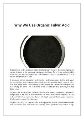 Why We Use Organic Fulvic Acid