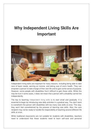 Why Independent Living Skills Are Important