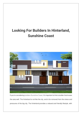 Looking For Builders In Hinterland, Sunshine Coast