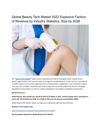 Global Beauty Tech Market 2022 Explosive Factors of Revenue by Industry Statisti