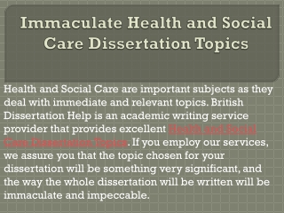 Immaculate Health and Social Care Dissertation Topics