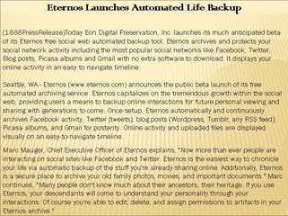 Eternos Launches Automated Life Backup