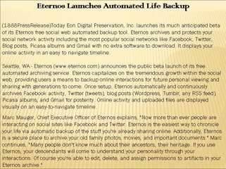 Eternos Launches Automated Life Backup