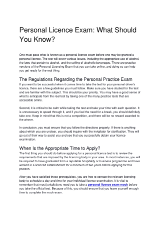 Personal Licence Exam What Should You Know