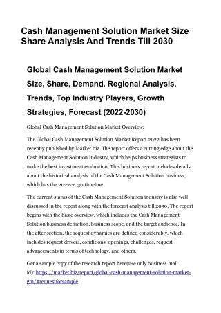 Cash Management Solution Market Size Share Analysis And Trends Till 2030