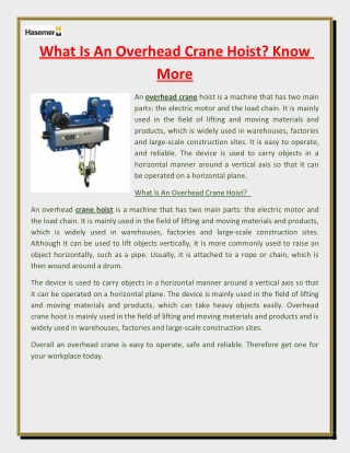 What Is An Overhead Crane Hoist Know More