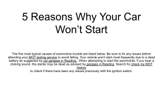 5 Reasons Why Your Car Won’t Start