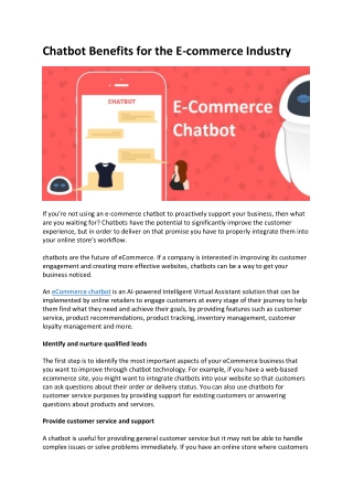 Chatbot Benefits for the E-commerce Industry